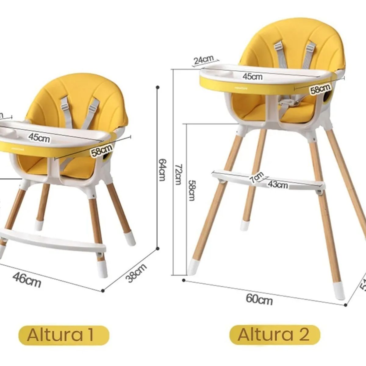 GENERICO - Silla comer 2 alturas fundas + cinturón amarillo nórdico