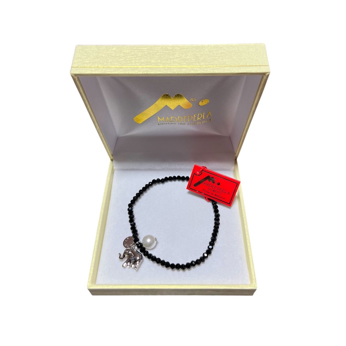 MALLORCA - Pulsera Mallorca con Cristales Onix Elefante Bañado en Rodio