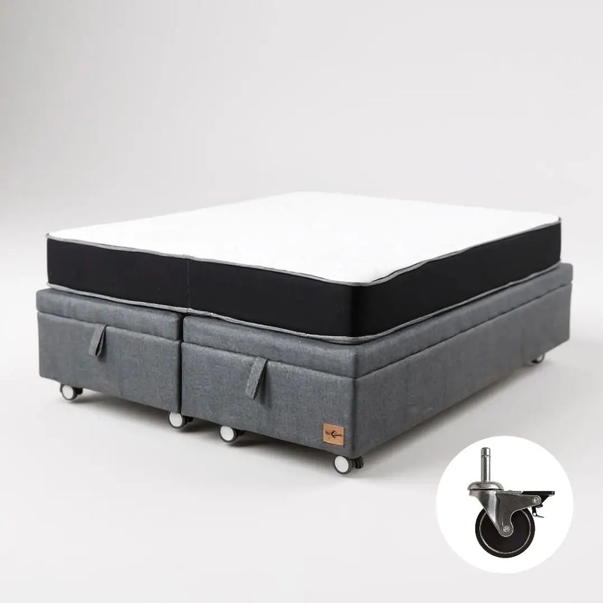 BLOCCARE - Cama Baul 2 Plazas + Colchon Black L200 / Con Ruedas PYTON (Gris)