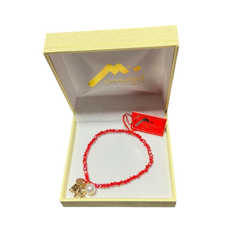 MALLORCA - Pulsera Mallorca Cristal Roja con Colgante Elefante enchapado oro 18K
