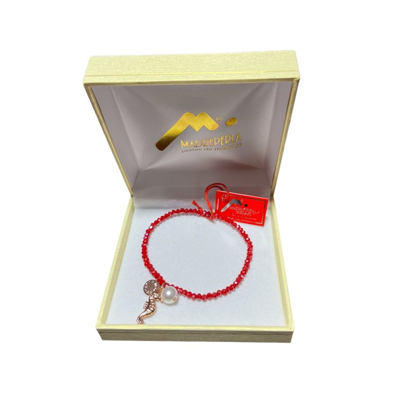 MALLORCA - Pulsera Mallorca con Cristales Rubi Caballo de Mar enchapado oro 18K