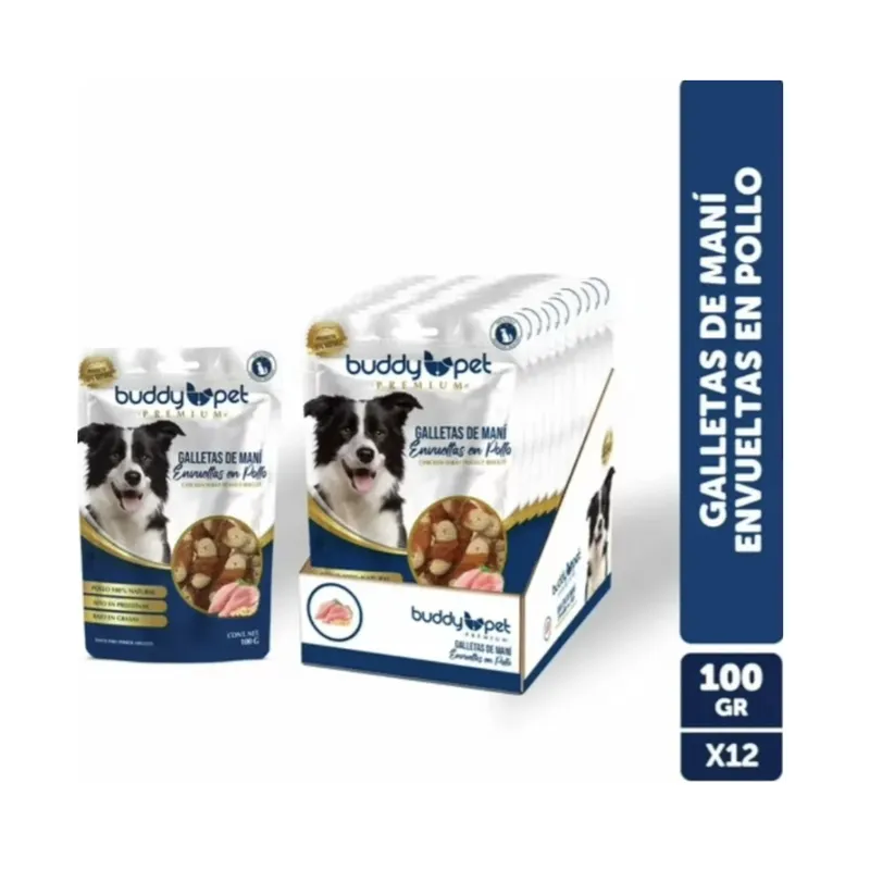 BUDDY PET - Pack 100g X12 Snack Buddy Pet Galletas Pollo Y Maní Perros Mascotas