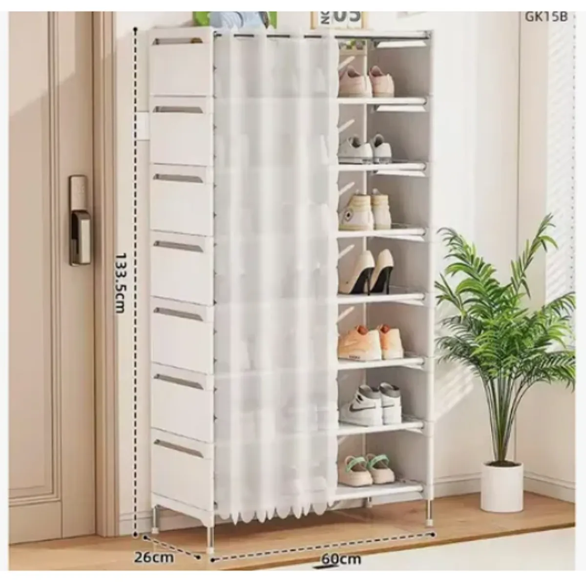 GENERICO - Zapatera Organizador De Zapatos 8 Niveles - Con Cortina Blanco