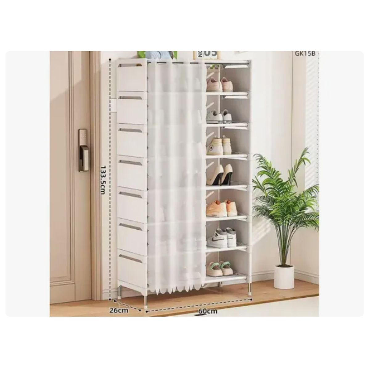 GENERICO - Zapatera Organizador De Zapatos 8 Niveles - Con Cortina Blanco