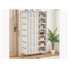 GENERICO - Zapatera Organizador De Zapatos 8 Niveles - Con Cortina Blanco