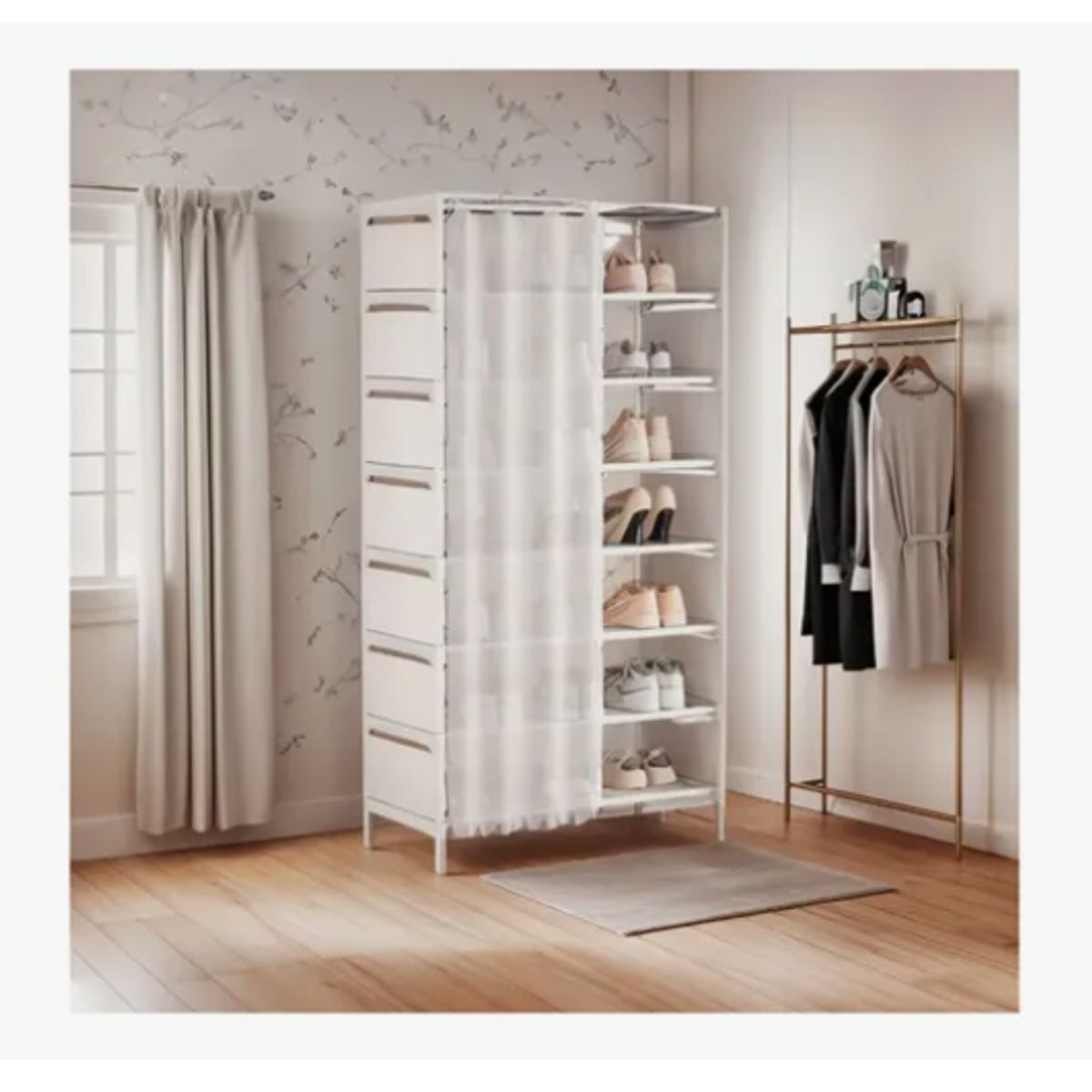 GENERICO - Zapatera Organizador De Zapatos 8 Niveles - Con Cortina Blanco