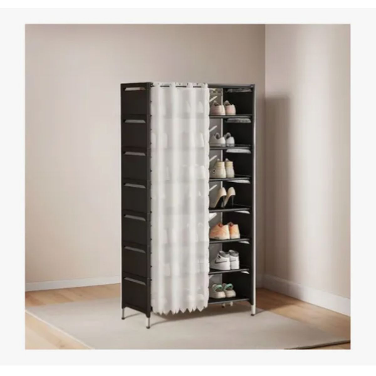 GENERICO - Zapatera Organizador De Zapatos 8 Niveles - Con Cortina Negro