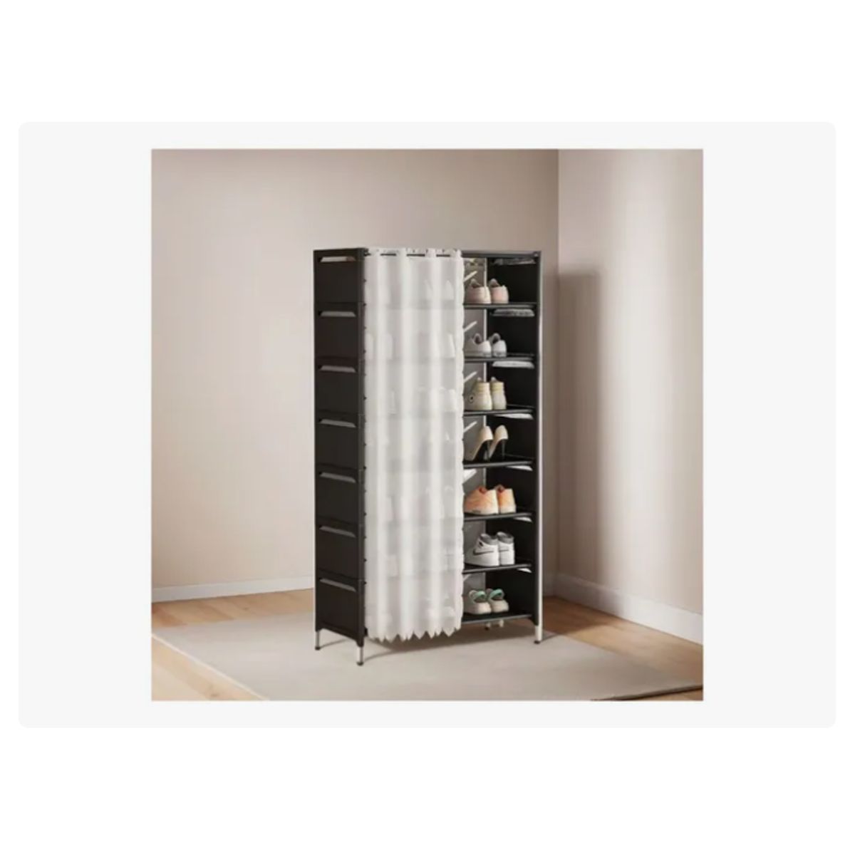 GENERICO - Zapatera Organizador De Zapatos 8 Niveles - Con Cortina Negro