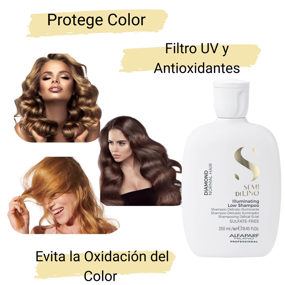 ALFAPARF MILANO - Shampoo Semi Di lino Diamond Normal Dry Illuminating 250ml Suavidad