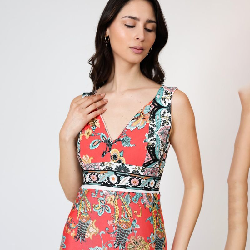 NATALIA SEGUEL - Vestido Vera Sin Mangas Coral Flores  Natalia Seguel