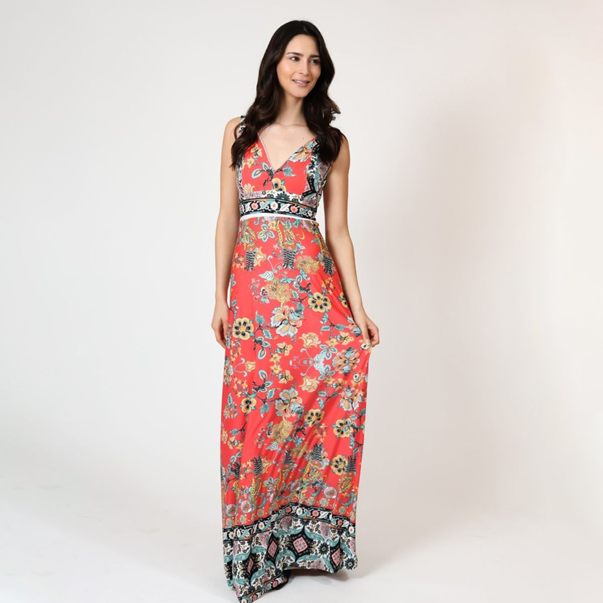 NATALIA SEGUEL - Vestido Vera Sin Mangas Coral Flores  Natalia Seguel