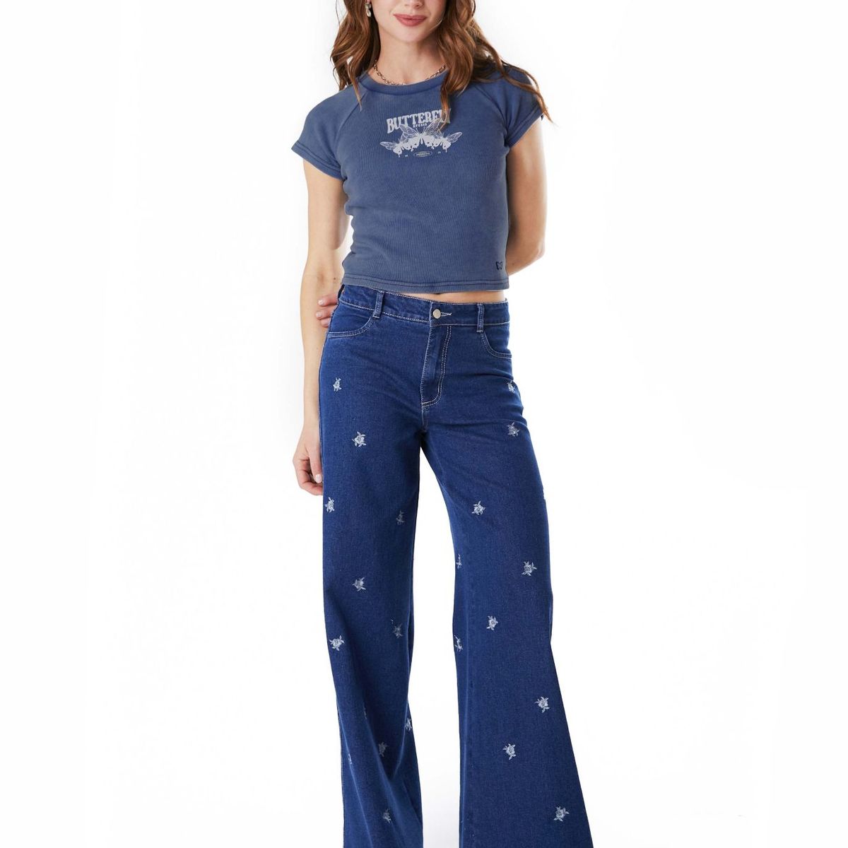 EFESIS - POLERA MILLER BABY TEE ESTAMPADA CELESTE EFESIS