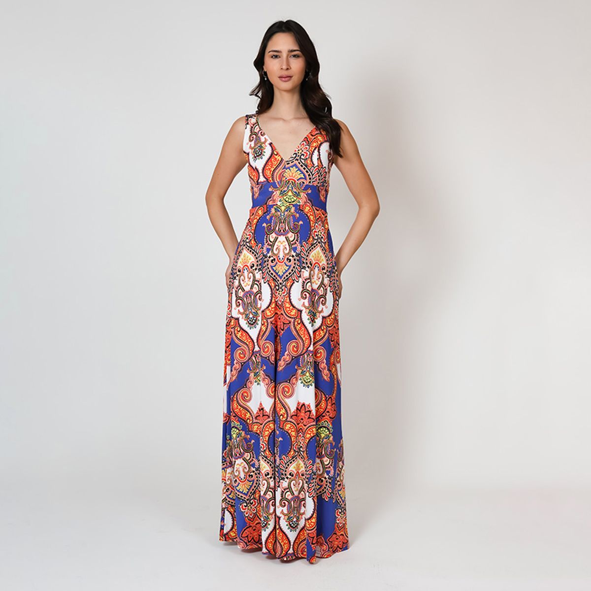 NATALIA SEGUEL - Vestido Vera Sin Mangas Azul Naranjo Pasley  Natalia Seguel