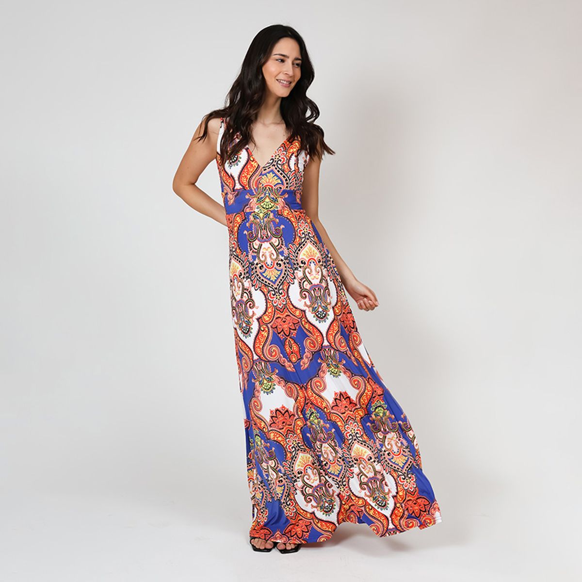 NATALIA SEGUEL - Vestido Vera Sin Mangas Azul Naranjo Pasley  Natalia Seguel