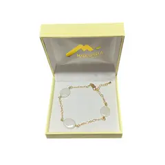 MALLORCA - Pulsera de 3 Perlas Planas Blancas de 18cm