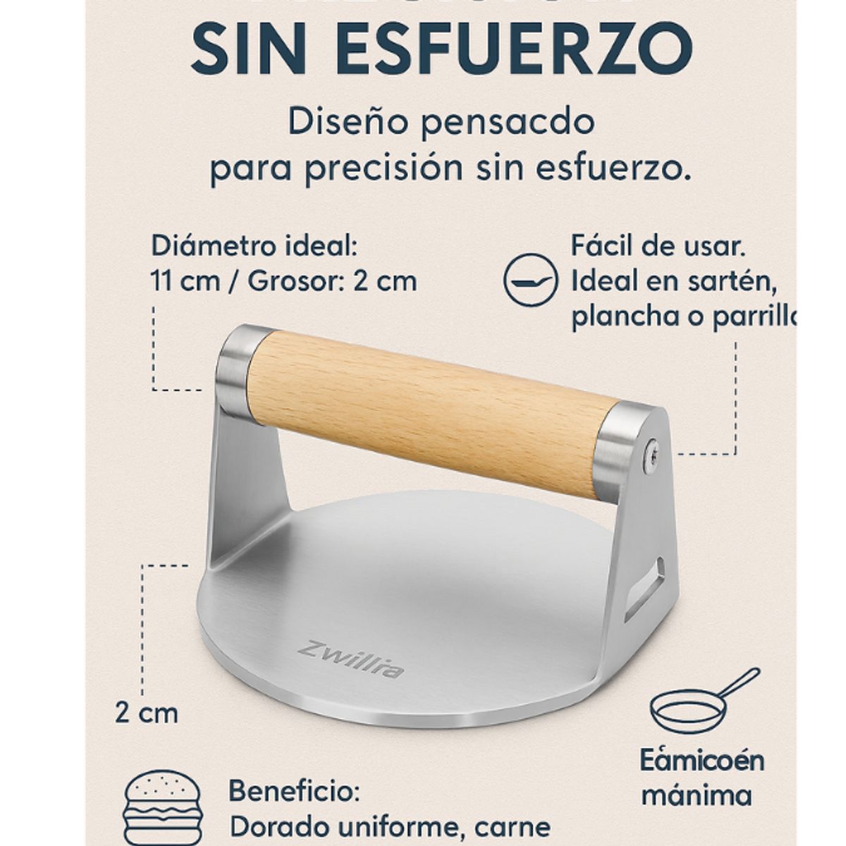 COMPUTECH - Prensa Hamburguesa Smash Acero Inoxidable Smasher Burger