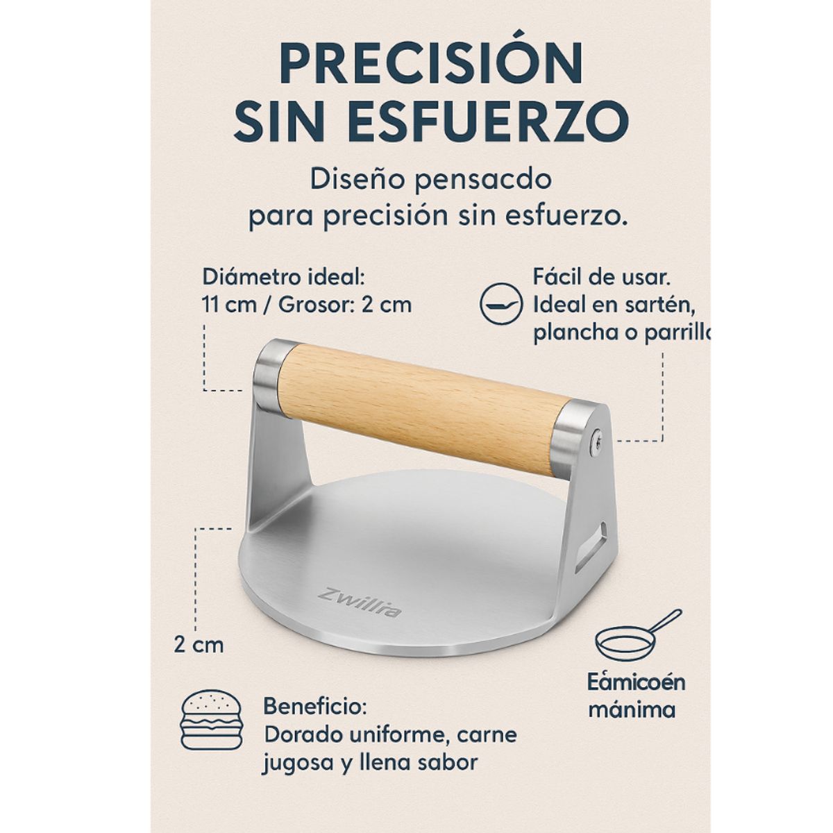 COMPUTECH - Prensa Hamburguesa Smash Acero Inoxidable Smasher Burger