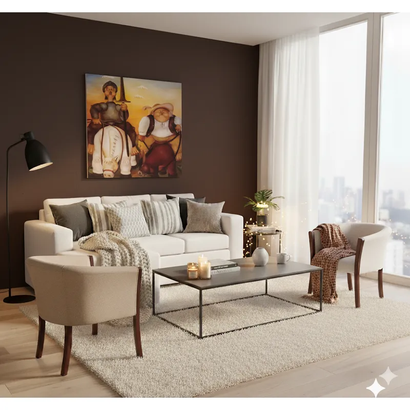 SITIAL HOME - Living 311 Boheme Blanco seccional mas 2 sitiales de madera