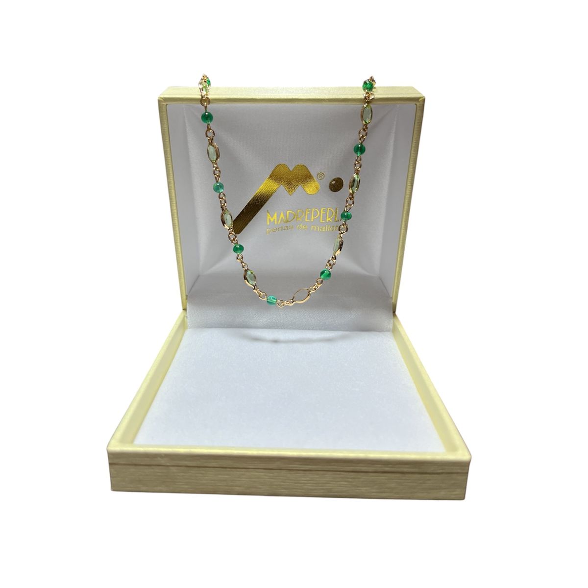 MALLORCA - Collar de Mallorca Cristal Swarovski Esmeralda 40cm enchapado oro 18K