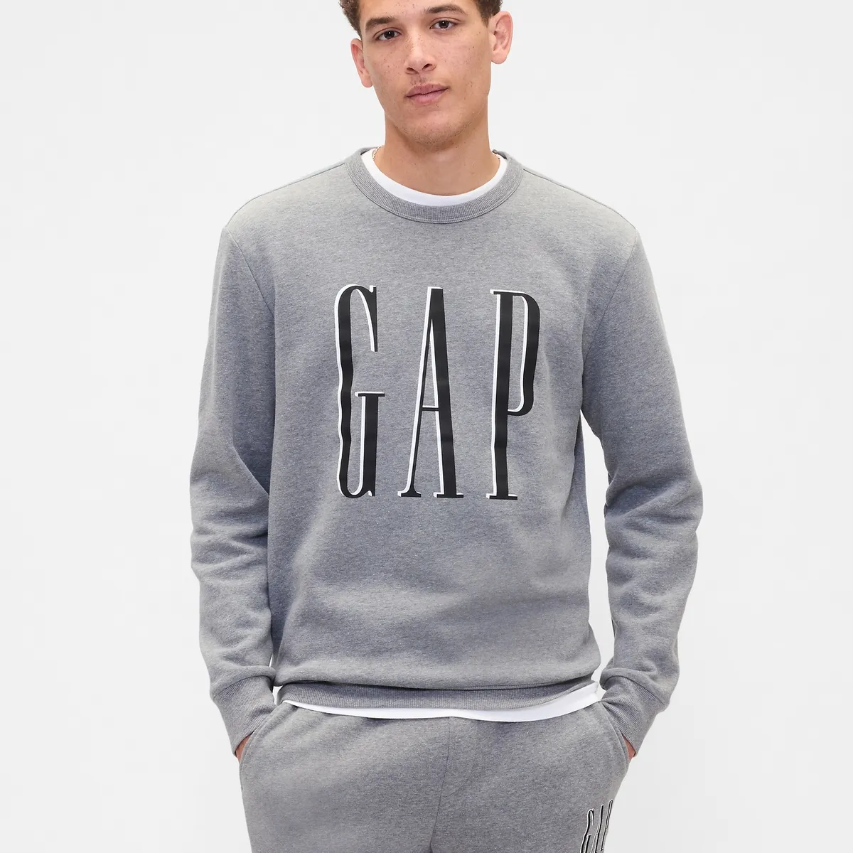 GAP - Poleron Gap Logo Crew Sin Gorro Sin Cierre Hombre Gris