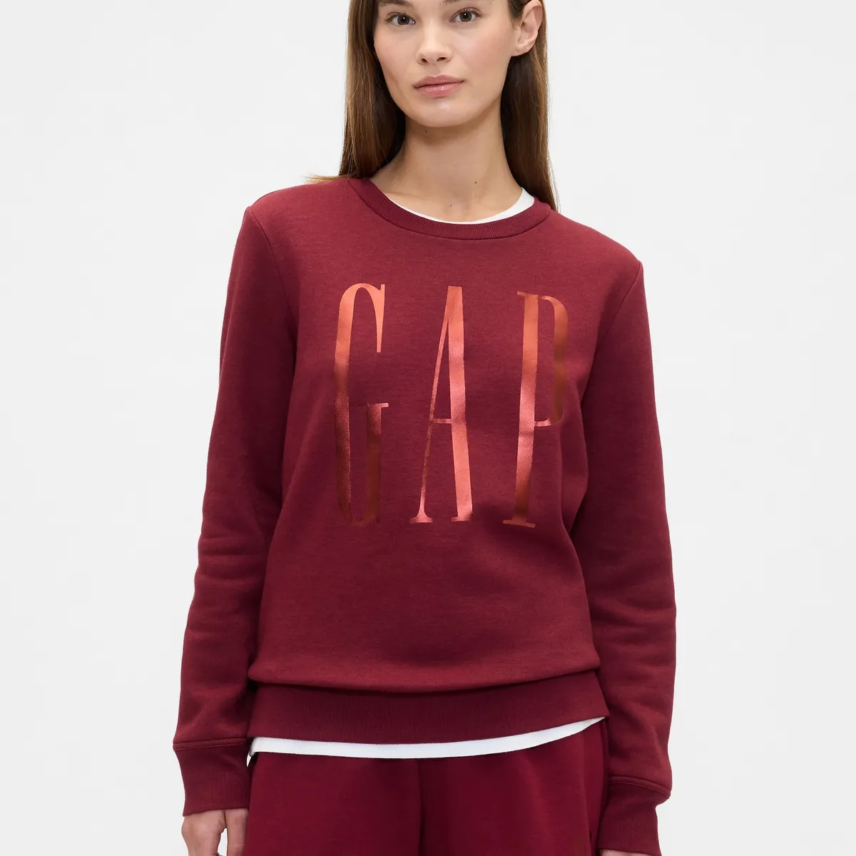 GAP - Poleron Gap Logo Crew Sin Gorro Sin Cierre Mujer Rojo