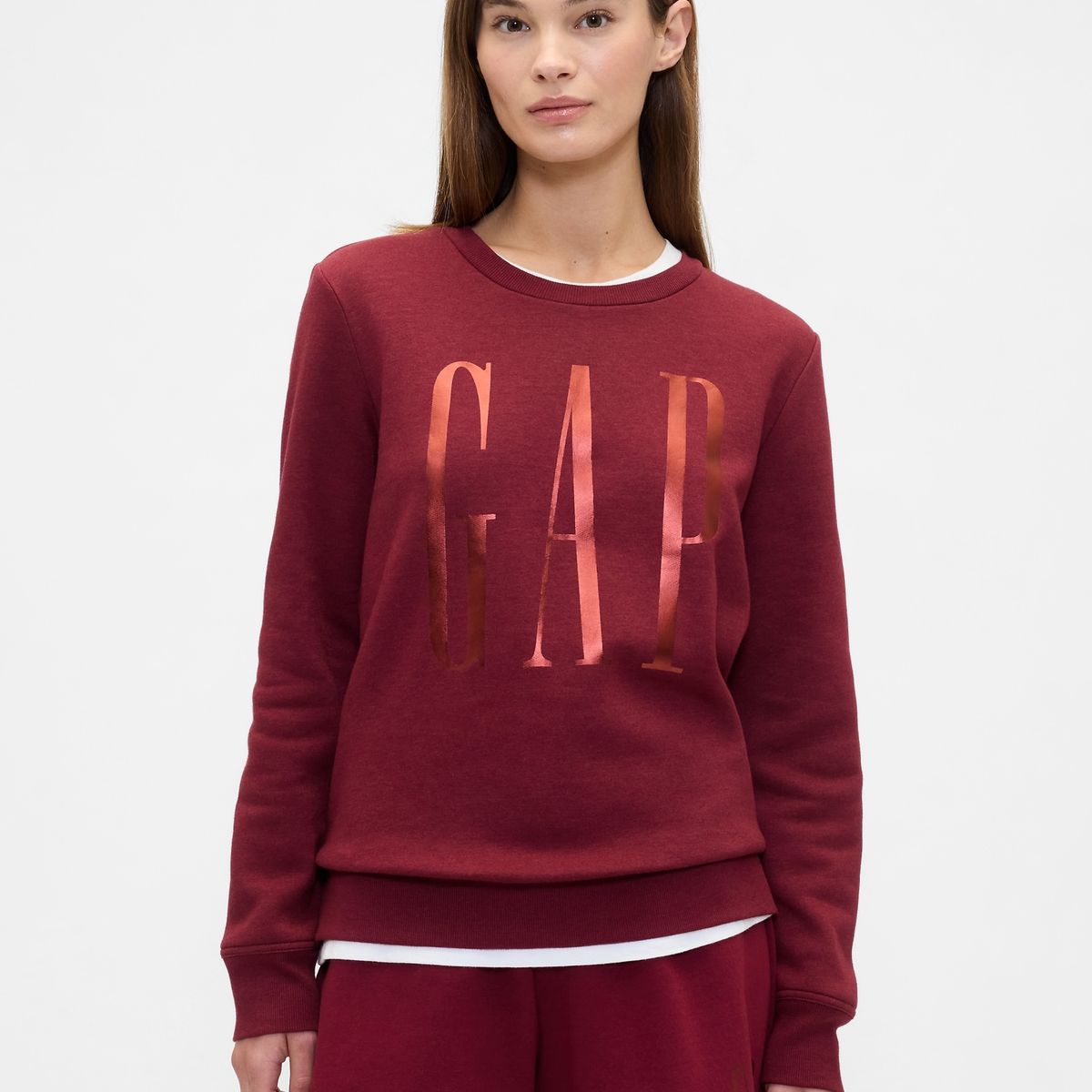 GAP - Poleron Gap Logo Crew Sin Gorro Sin Cierre Mujer Rojo