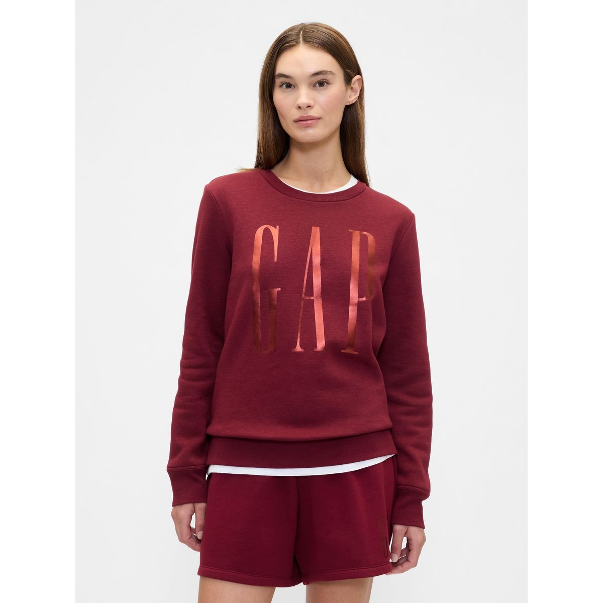 GAP - Poleron Gap Logo Crew Sin Gorro Sin Cierre Mujer Rojo