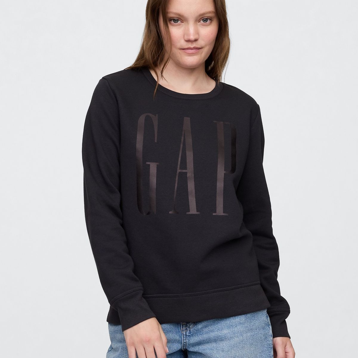 GAP - Poleron Gap Logo Crew Sin Gorro Sin Cierre Mujer Negro