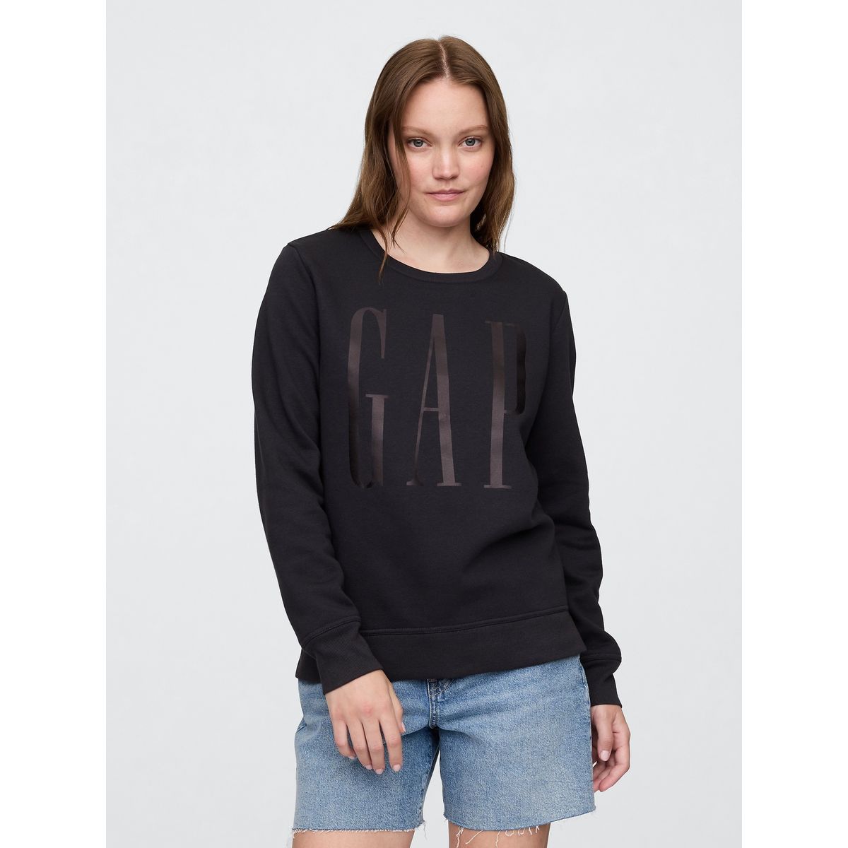 GAP - Poleron Gap Logo Crew Sin Gorro Sin Cierre Mujer Negro