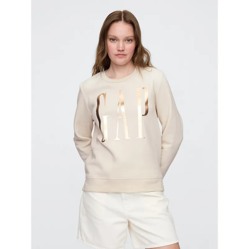 GAP - Poleron Gap Logo Crew Sin Gorro Sin Cierre Mujer Beige