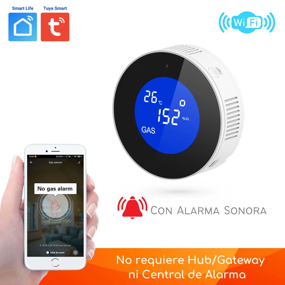 D MOTICA - Sensor de Gas Inteligente Wifi Gas Licuado-Natural-Metano-Biogas Pantalla LCD