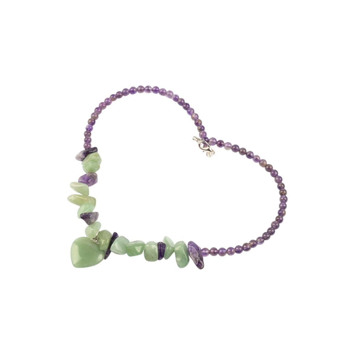 MCPTIENDATALLER - Collar de piedras corazón jade verde y amatista