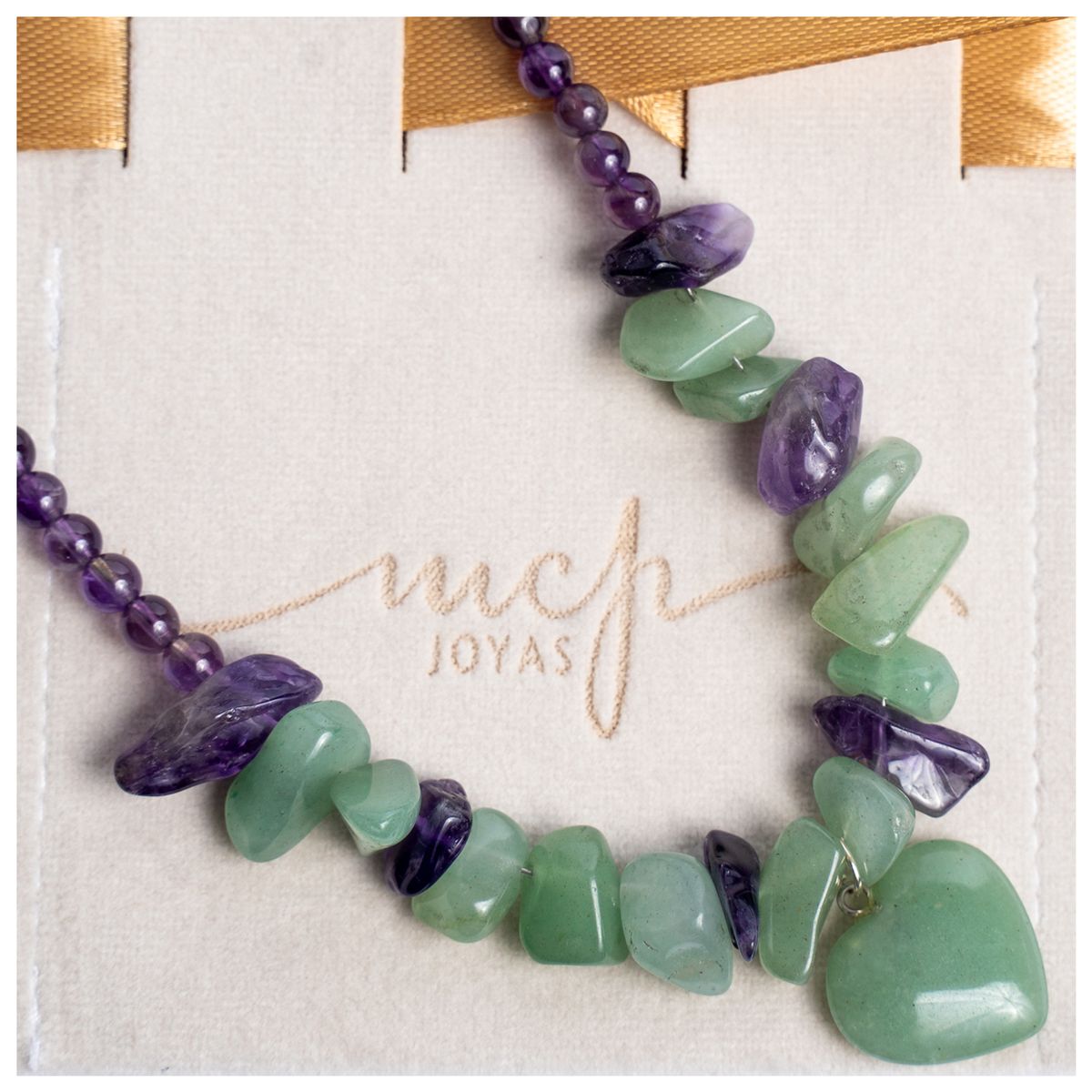 MCPTIENDATALLER - Collar de piedras corazón jade verde y amatista
