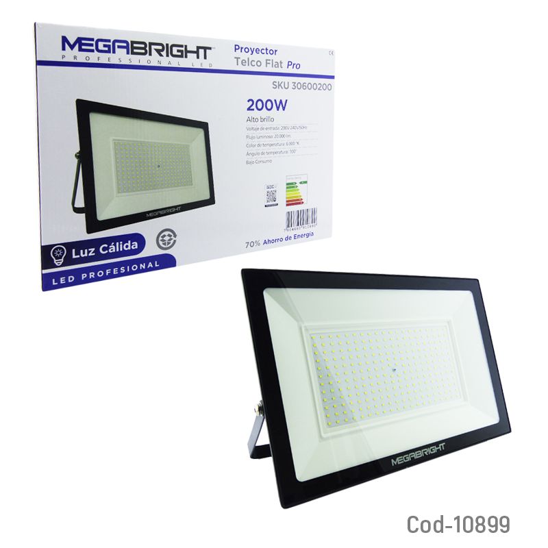 MEGABRIGHT - Foco Halógeno LED 200W Megabright Telco Flat Luz Fría Certificado