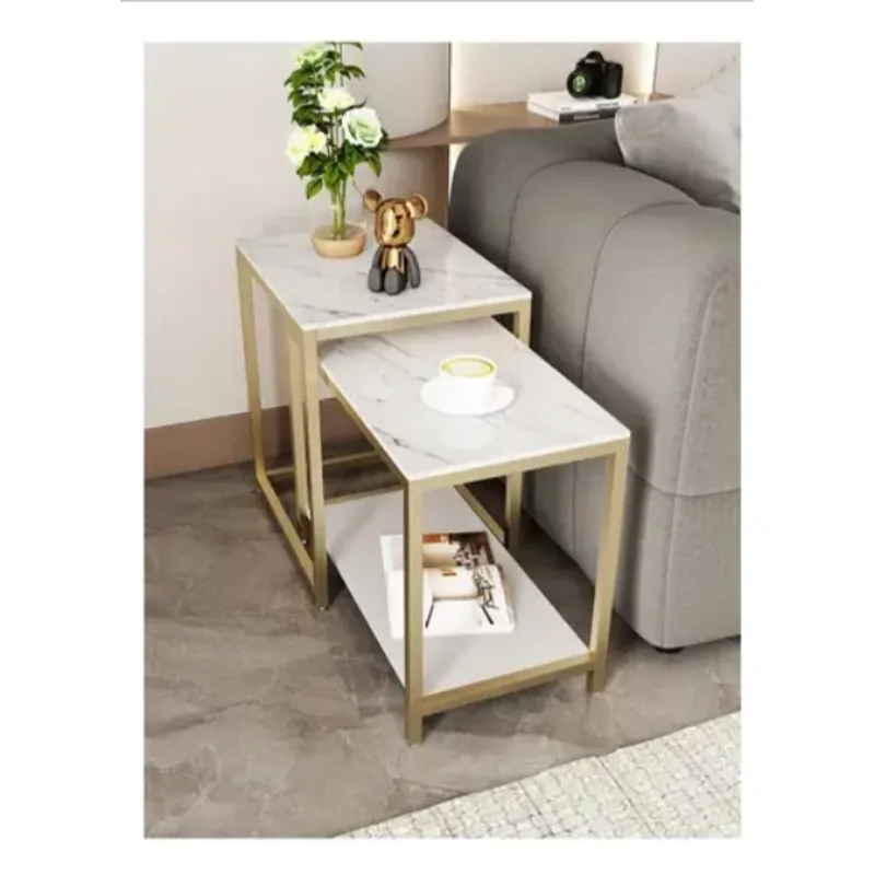 GENERICO - Mesa Auxiliar Moderna Doble Blanca Decorativa Sala Marmol