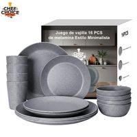 Set 16 Pcs Juego De Vajilla Completo Melamina Gray Speckled