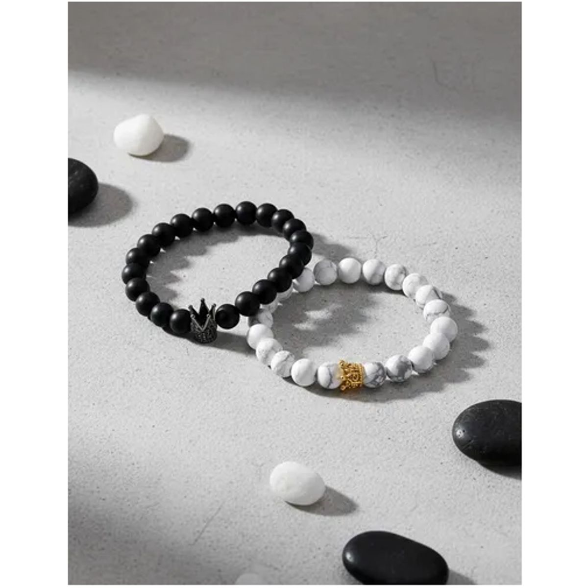 GENERICO - Conjunto Pulseras Piedra Onix Y Howlita Hombre Mujer Parejas