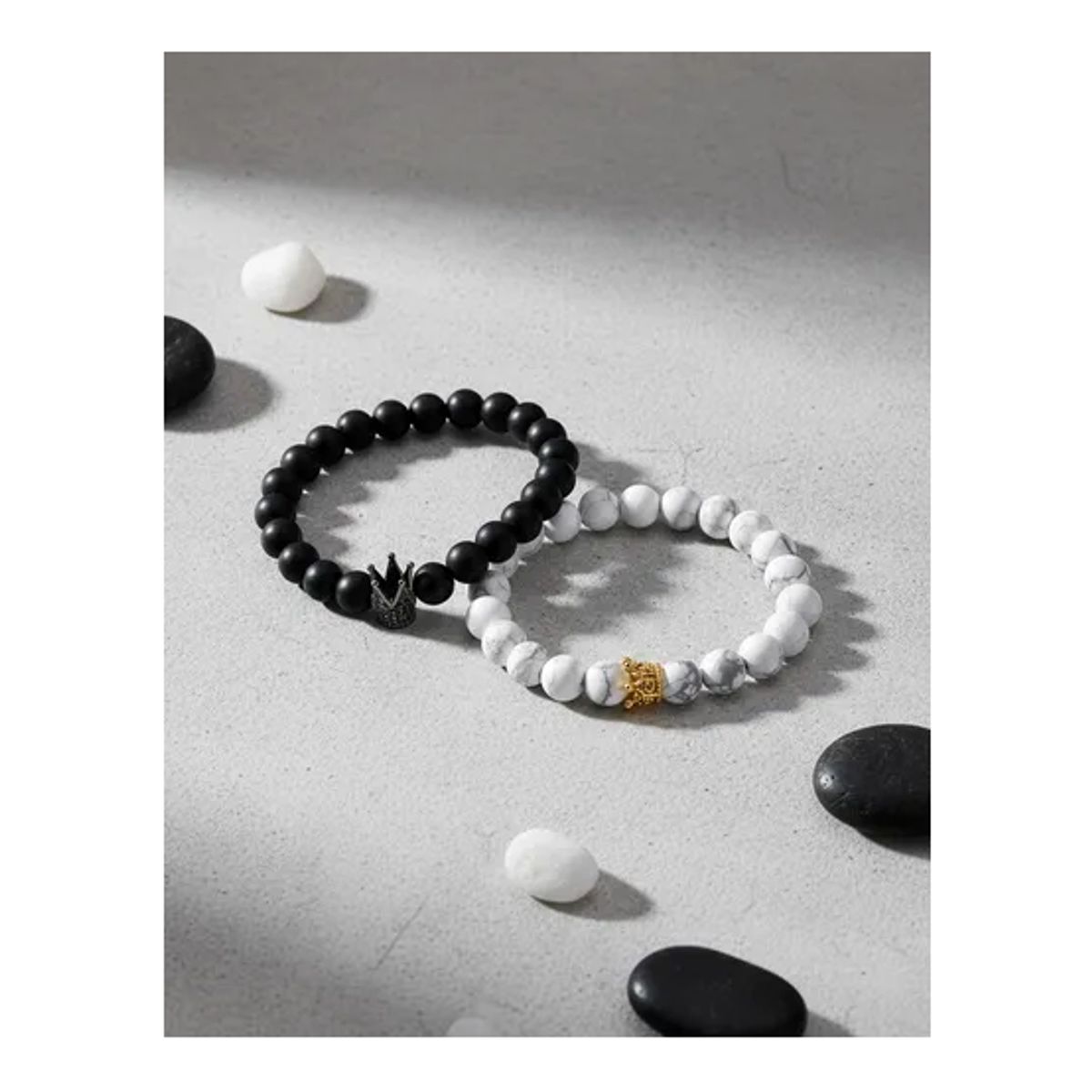 GENERICO - Conjunto Pulseras Piedra Onix Y Howlita Hombre Mujer Parejas