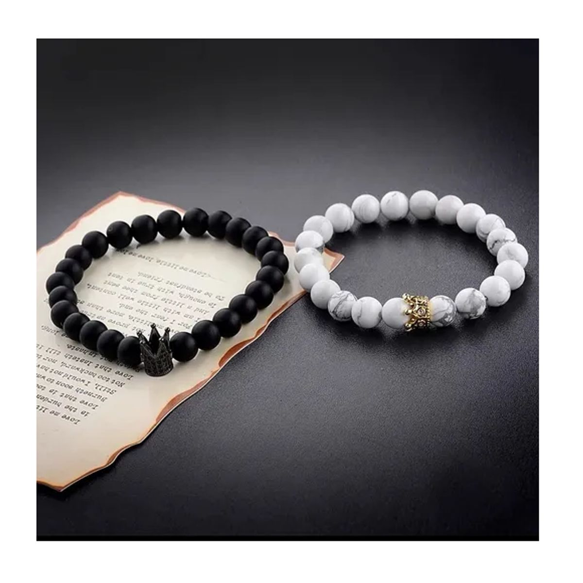 GENERICO - Conjunto Pulseras Piedra Onix Y Howlita Hombre Mujer Parejas
