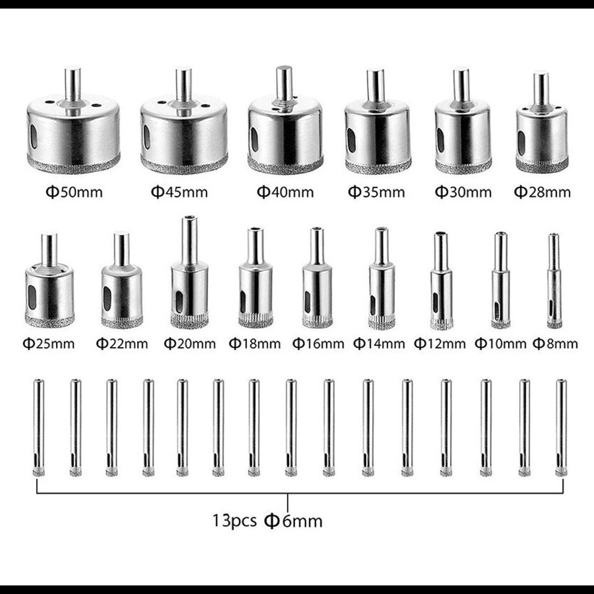 GENERICO - BROCAS COPA PARA CERÁMICOS MÁRMOL VIDRIO PIEDRA 28 PZ 6-50MM