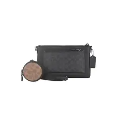 COACH - Bolso de hombro cruzado para hombre de PVC con detalles de cuero