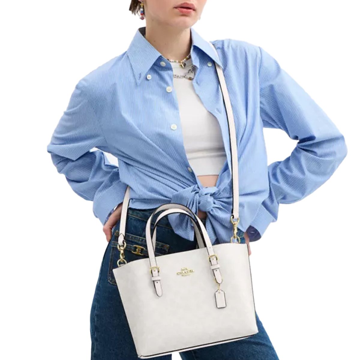 COACH - COACH Bolso de hombro cruzado para mujer de PVC con detalles de cuero