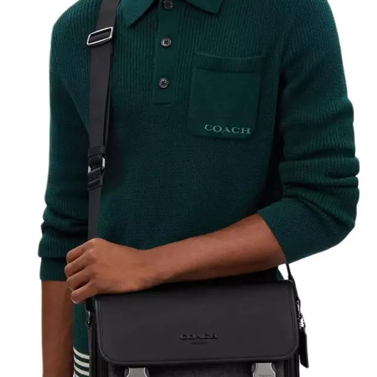 COACH - COACH Bolso de hombro cruzado para hombre de PVC con detalles de cuero