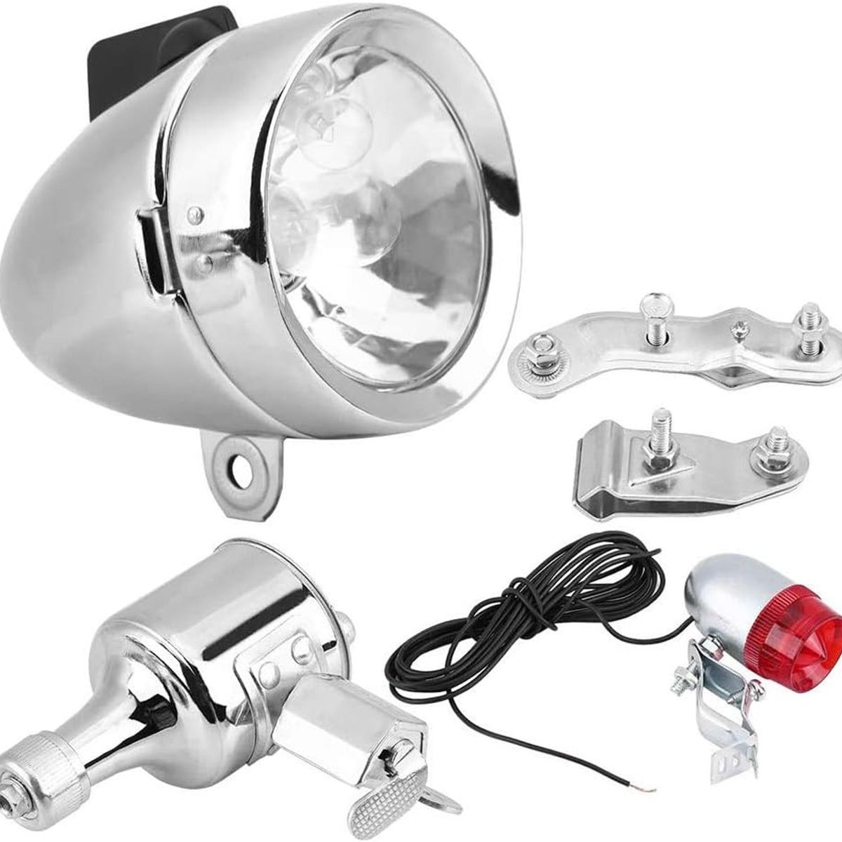 KUANGYE - Luz Faro Bicicleta Vintage Con Dínamo 12v 6w Con Luz Trasera