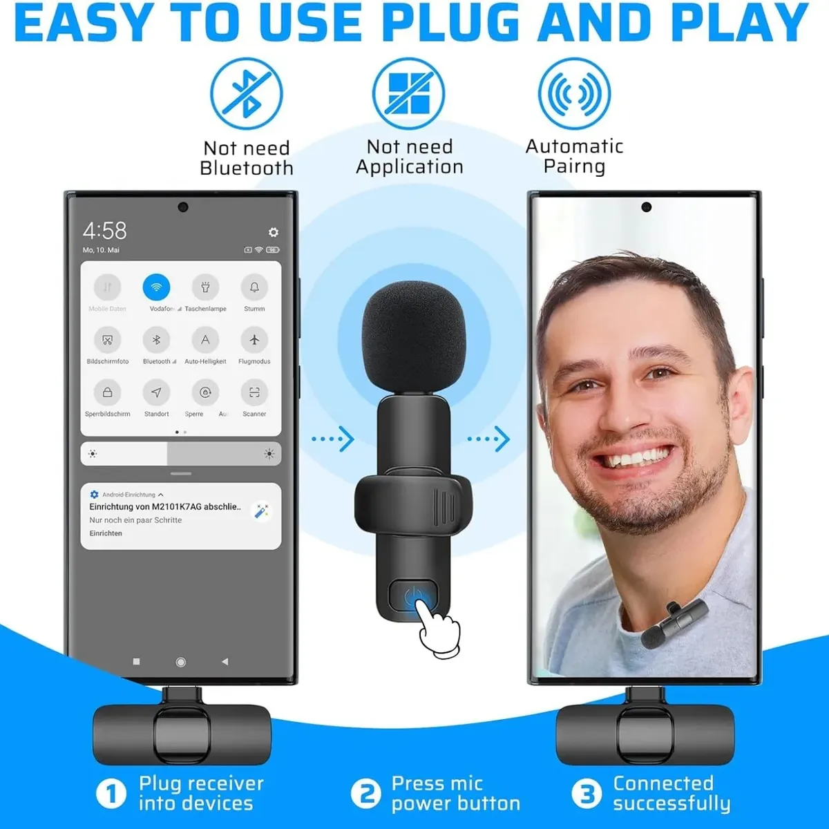 NO LOGO - 2 Micrófonos Lavalier Solapa Inalámbrico Compatible iPhone