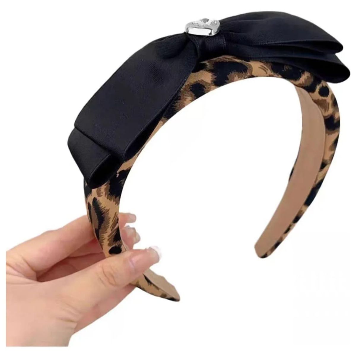 GENERICO - Cintillo Animal Print  Con Lazo Negro