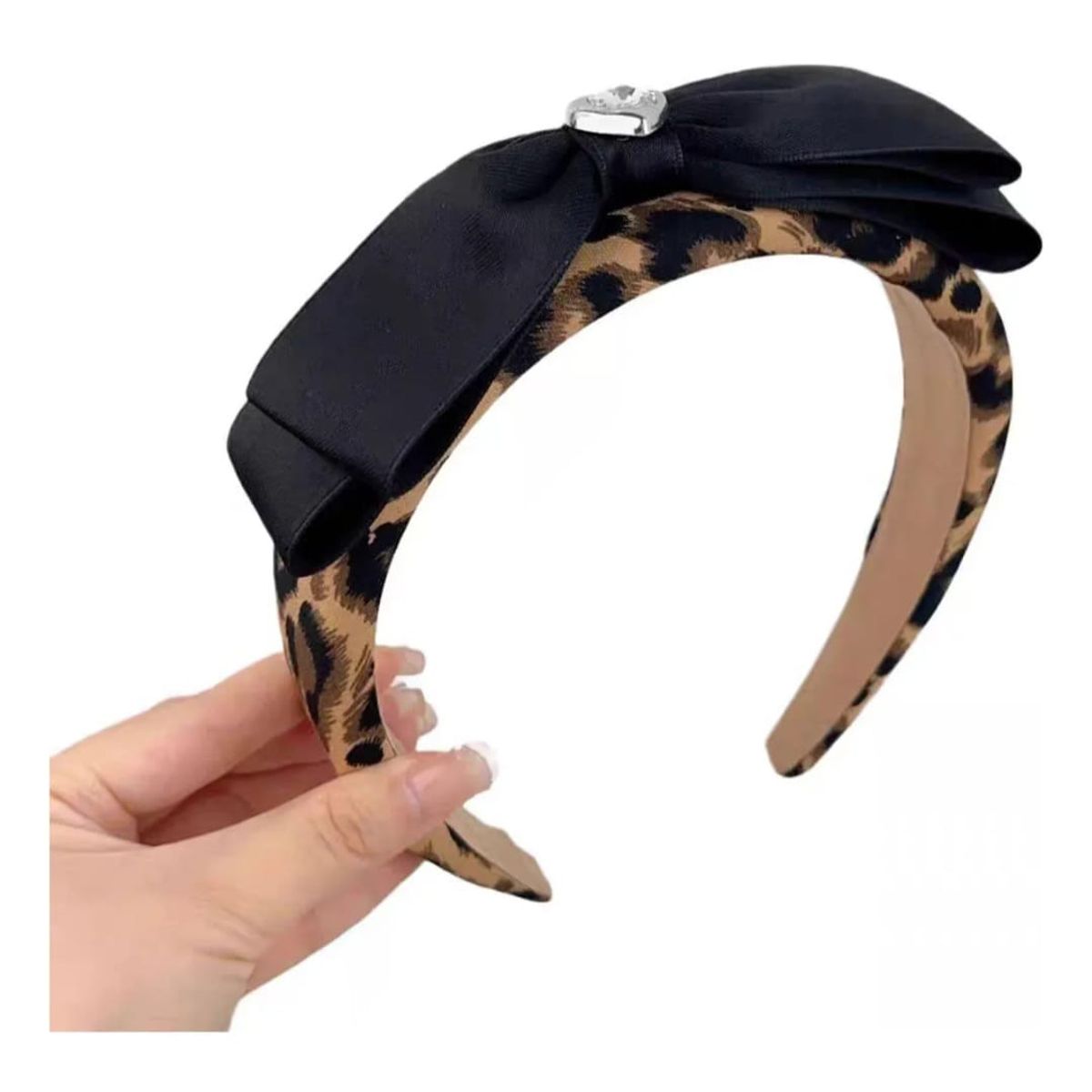 GENERICO - Cintillo Animal Print  Con Lazo Negro