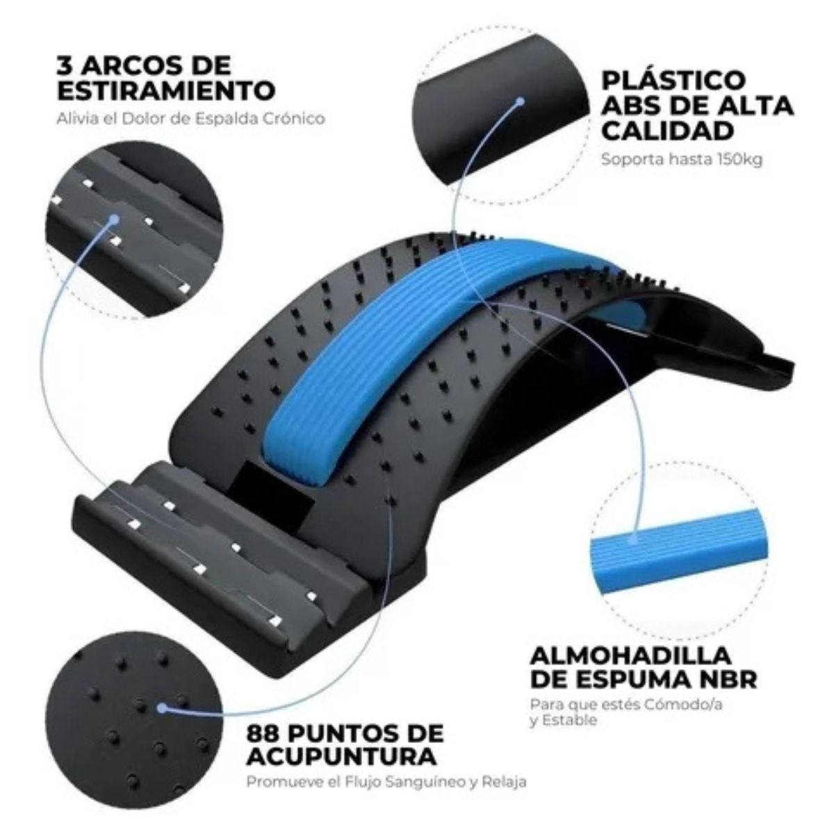 GENERICO - Estirador de 88 Puntos Lumbar Goma Azul