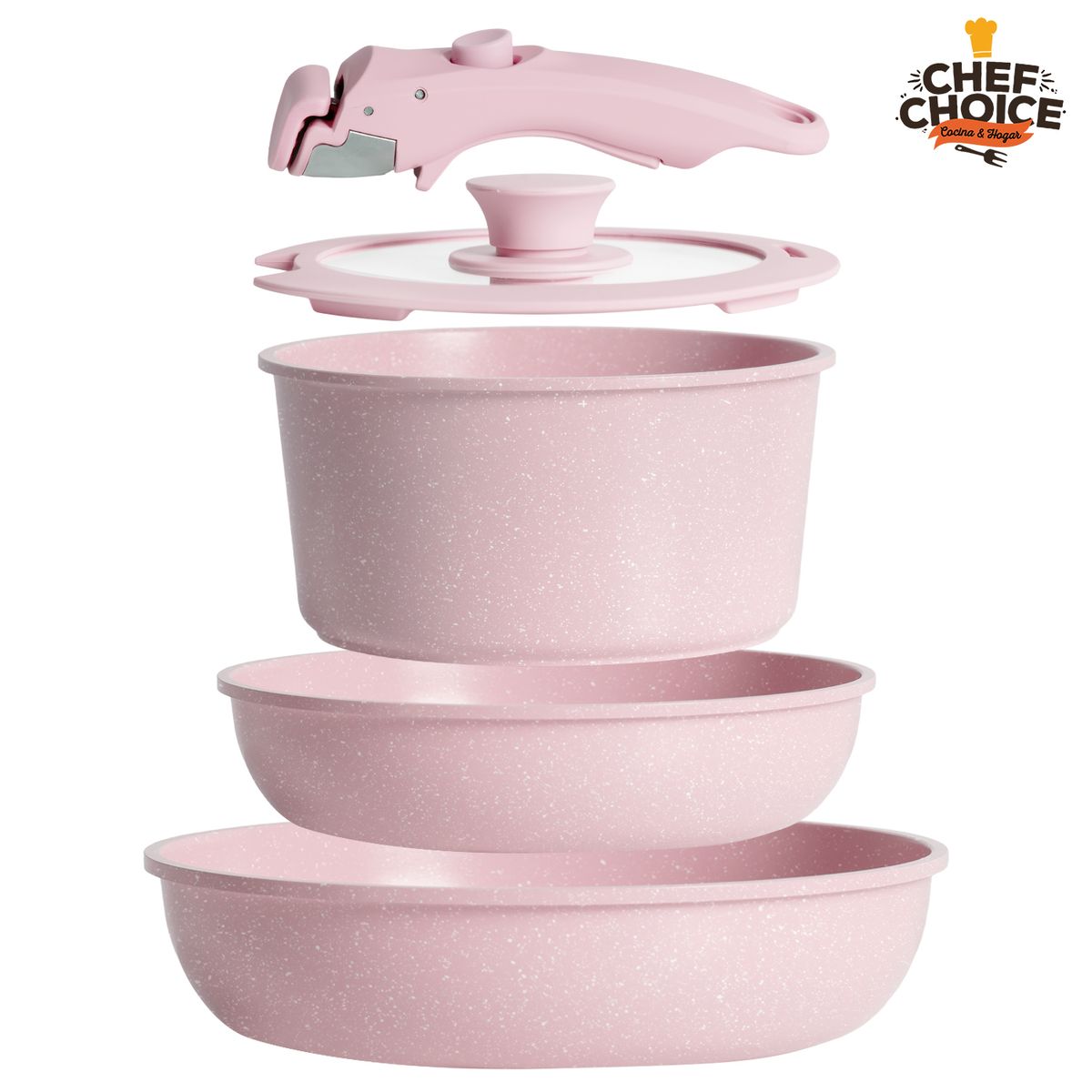CHEFCHOICE - Batería Cocina 5 Pcs Granito Antiadherente Smart Mango Rosado Macaron