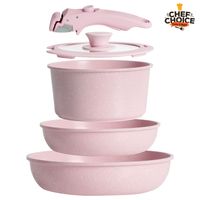 Batería Cocina 5 Pcs Granito Antiadherente Smart Mango Rosado Macaron